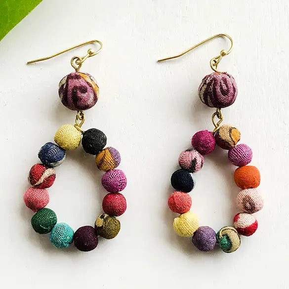 Kantha Dangling Teardrop Earrings