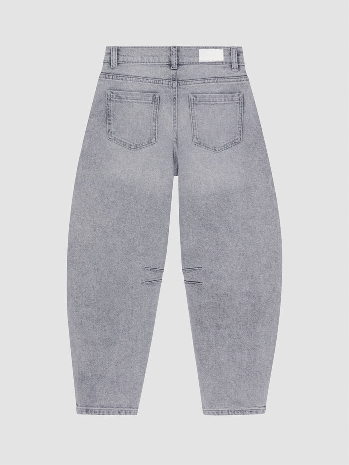 DL1961 girls' Kenzy barrel jeans in light grey 'Moonlight Mist', flat back view
