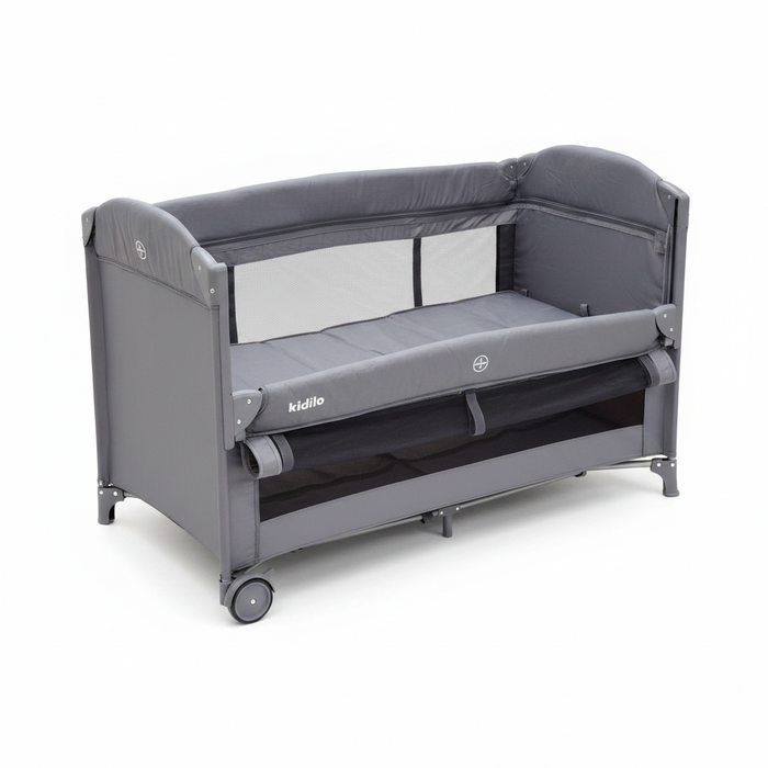 Kidilo Baby Travel Cot grey on white background