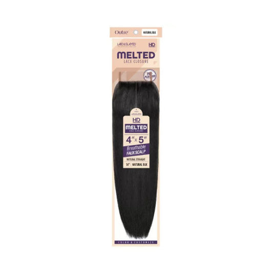 OUTRE HD melted lace closure 4x5 natural straight synthetic hair piece in natural black for sleek parting