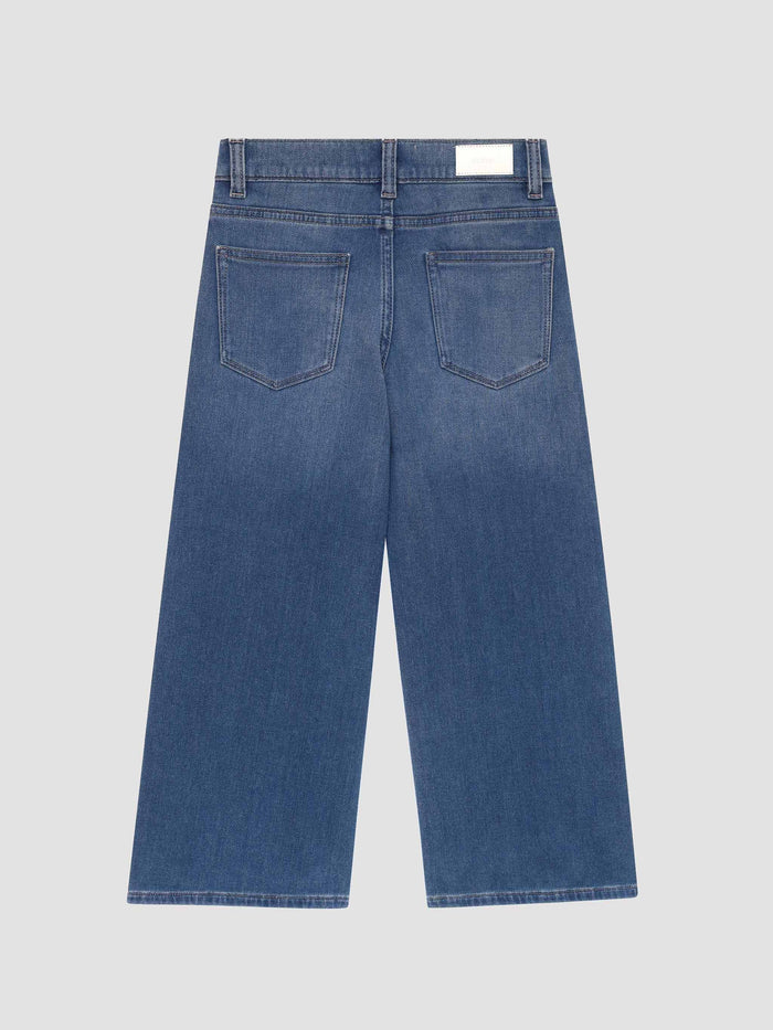DL1961 girls' Lily Wide Leg jeans in medium blue 'Ballad Blue', flat back view.