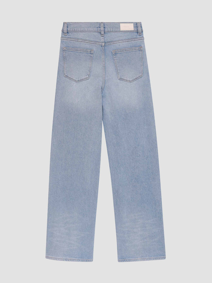 DL1961 girls' Lily Wide Leg jeans in light blue 'Prairie', flat back view with five pockets