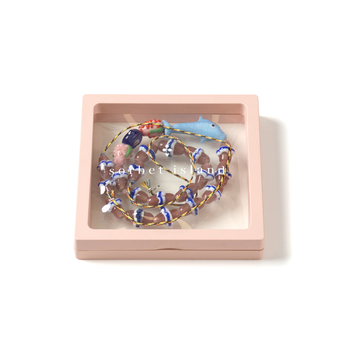 MGBN0001 glass bead necklace bag charm pink packaging