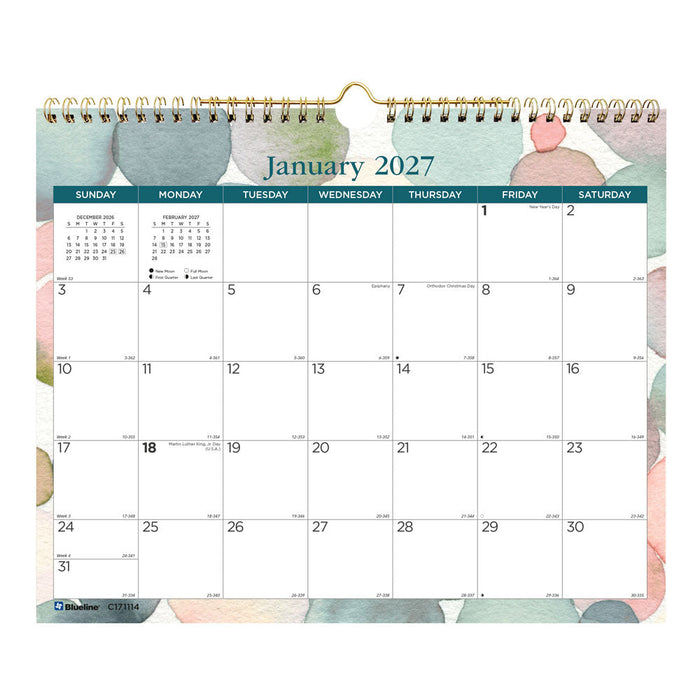 Monthly Wall Calendar, Splash, 2027 C171114-27 Blueline