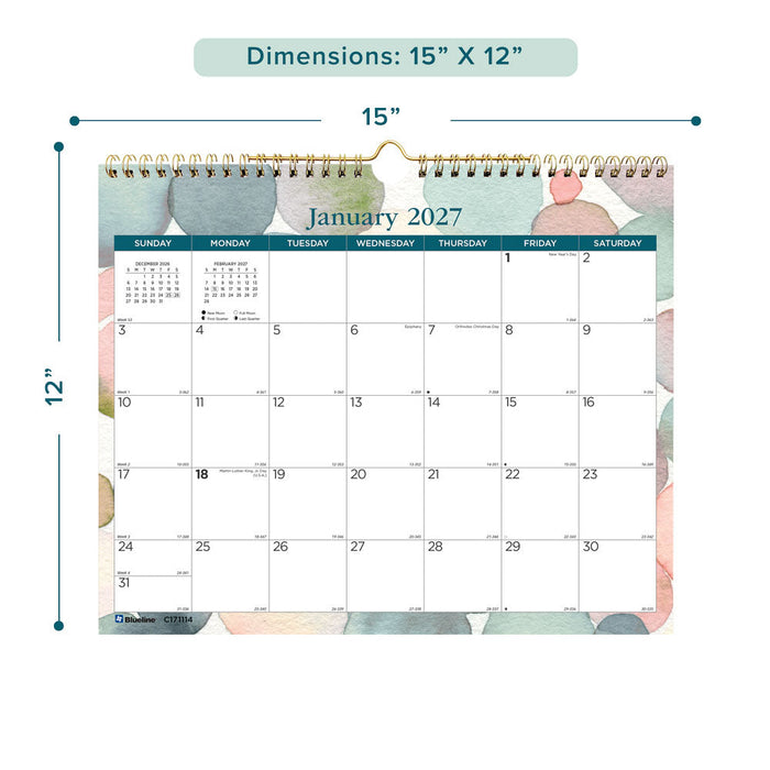 Monthly Wall Calendar, Splash, 2027 C171114-27 Blueline