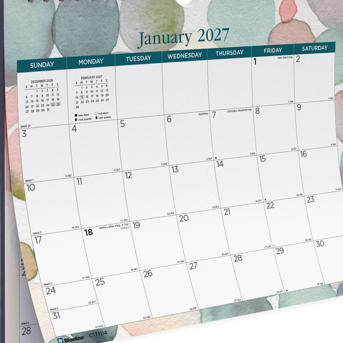 Monthly Wall Calendar, Splash, 2027 C171114-27 Blueline