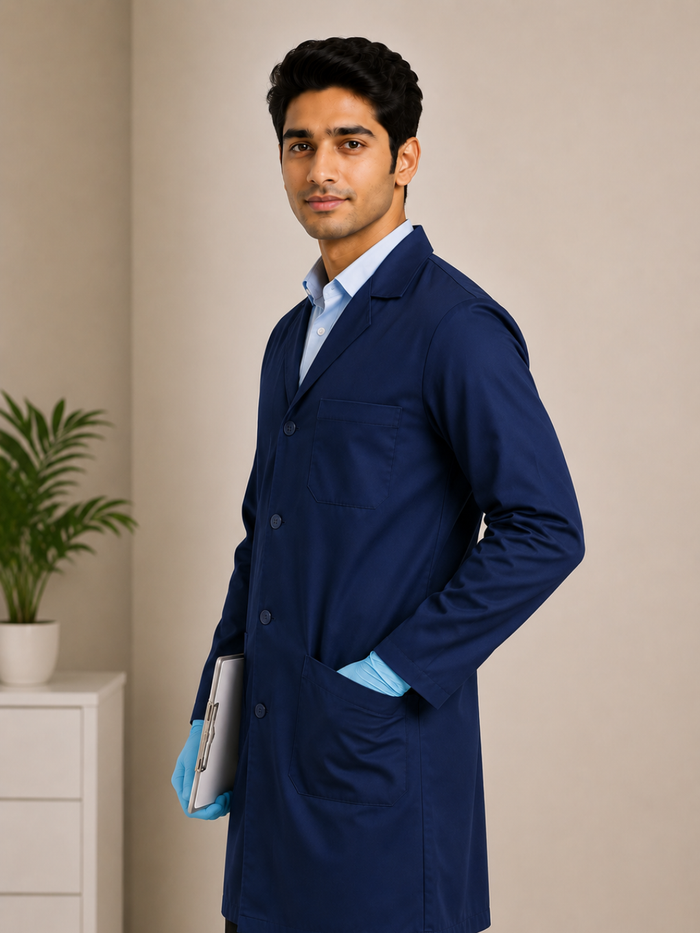 NAVY BLUE FULL SLEEVE LAB COAT FOR MEN