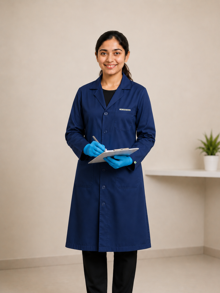 NAVY BLUE FULL SLEEVE LAB COAT FOR WOMEN