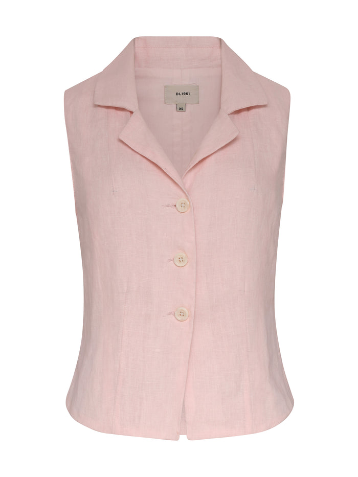 DL1961 women's Neev sleeveless top in pale pink linen 'Ballet', flat front view.