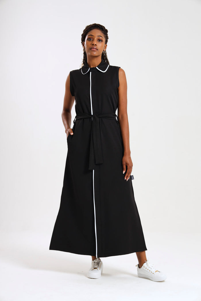 NEW LADIES SLEEVELESS MODEST DRESS WITH BINDING DETAIL - Greens Medi Scrubs South Africa - Premium Medical Uniforms & Apparel - Delivery Across SA