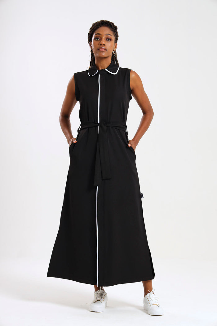 NEW LADIES SLEEVELESS MODEST DRESS WITH BINDING DETAIL - Greens Medi Scrubs South Africa - Premium Medical Uniforms & Apparel - Delivery Across SA
