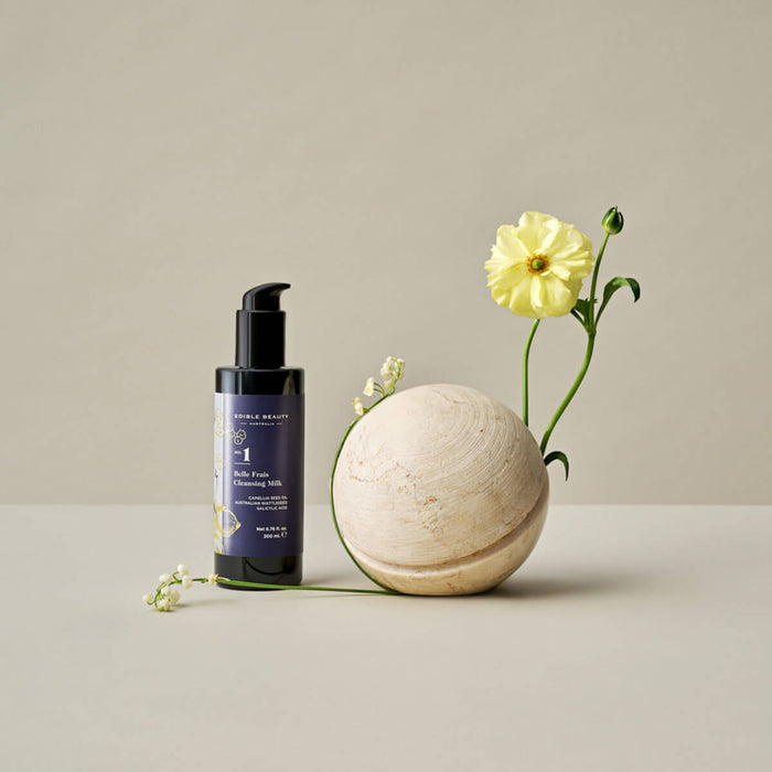 flower arranged with Edible Beauty No. 1 Belle Frais Cleansing Milk