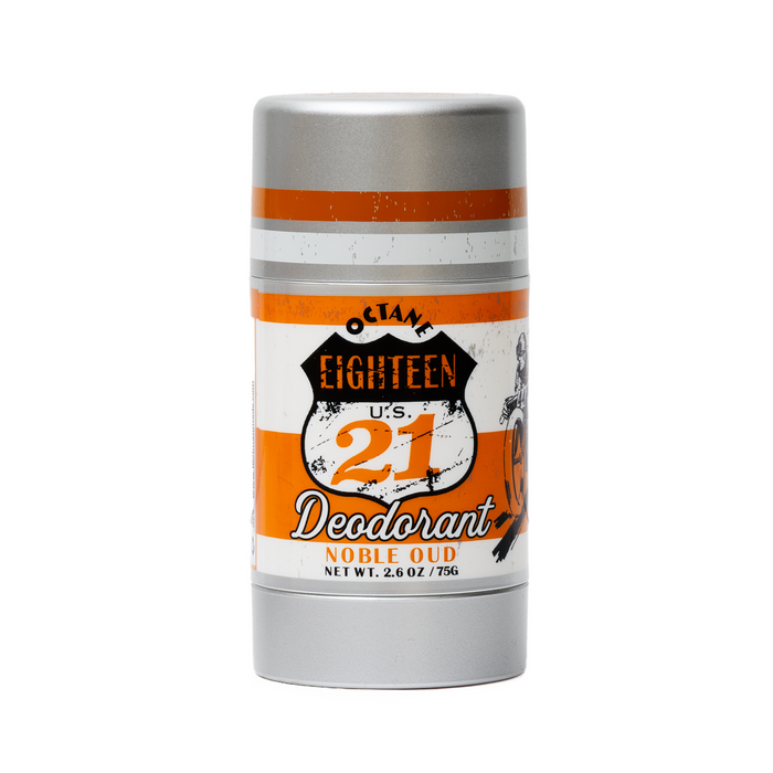 Novle Oud Deodorant stick with orange and white label on a white background