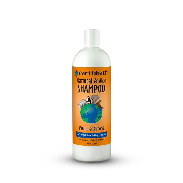 Bottle of Earthbath Oatmeal & Aloe Shampoo on a white background