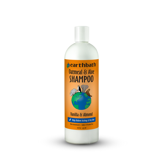 Bottle of Earthbath Oatmeal & Aloe Shampoo on a white background