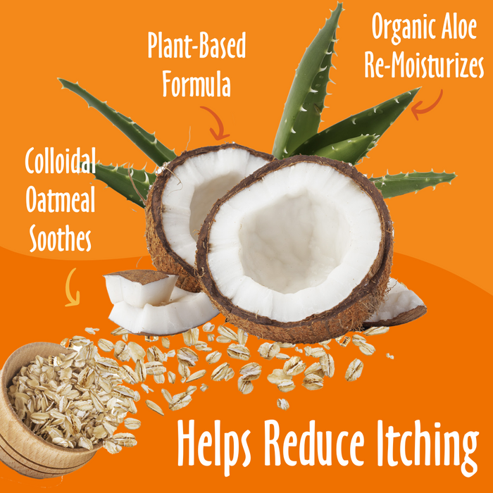 Helps Reduce Itching elements like Organic Aloe, Plant-Based, Oatmeal and their benefits.