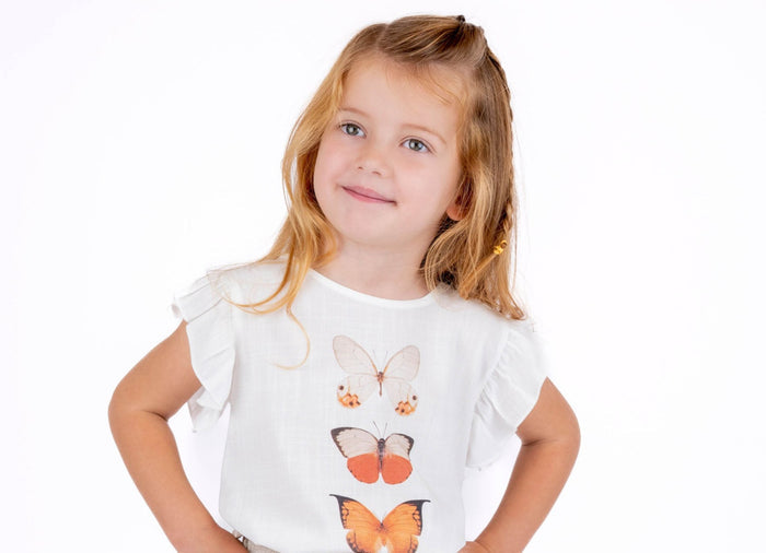 Orange Butterfly Girls Casual Set
