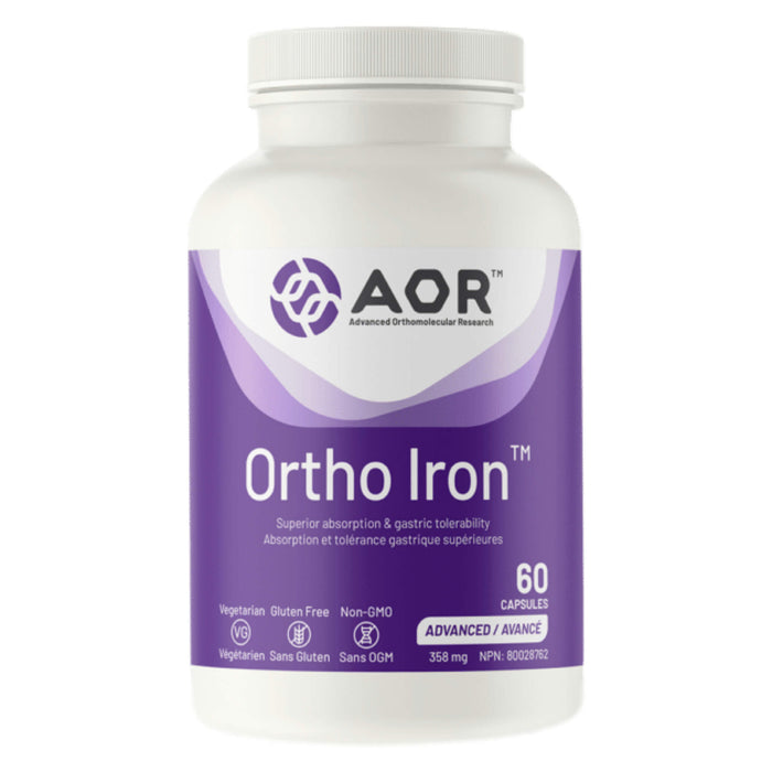 Bottle of AOR Ortho Iron 358mg 60 Capsules