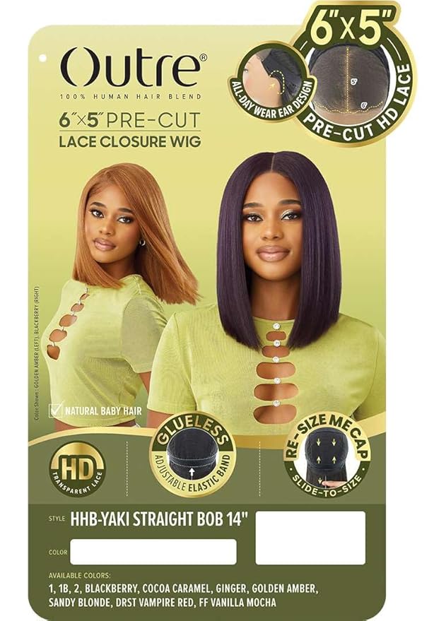 Outre 6X5 Pre-Cut Lace Closure Wig - Human Hair Blend - Yaki Straight Bob 14"