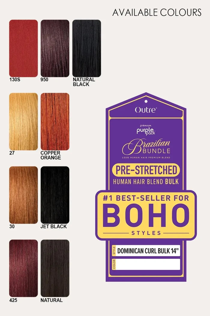 OUTRE PURPLE PACK BRAZILIAN PRE-STRETCHED DOMINICAN CURL BULK 14" OUTRE