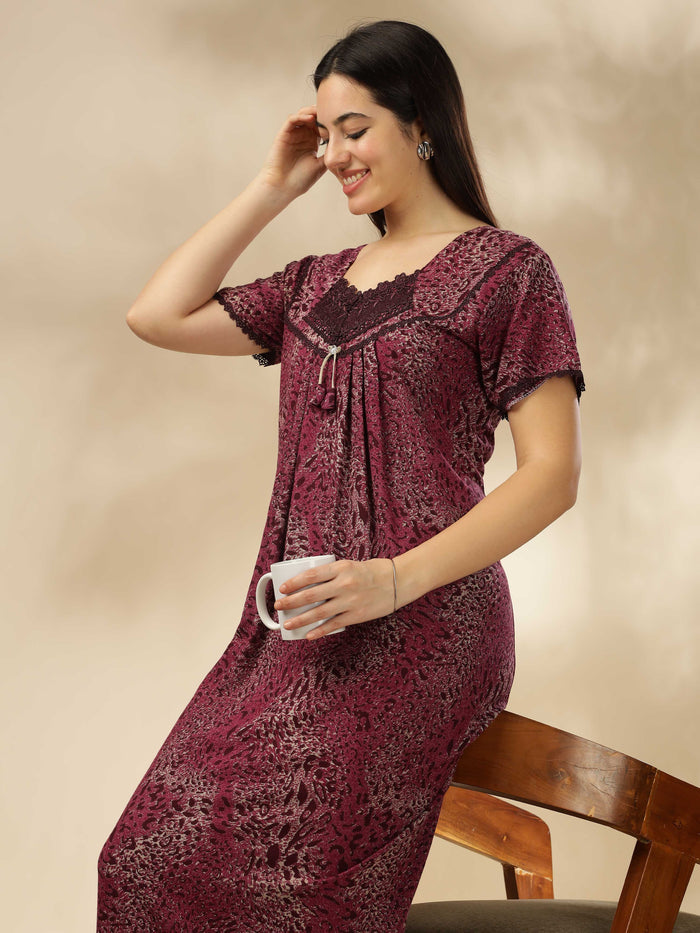 Pink Alpine Pleated Designer Nighty for Women
