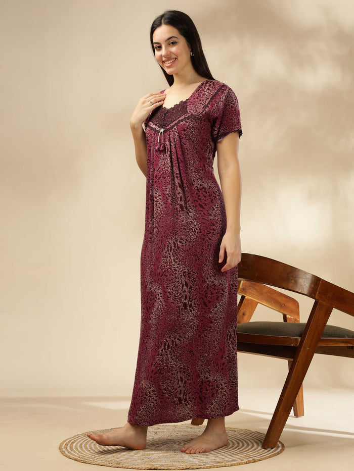 Pink Alpine Pleated Designer Nighty for Women