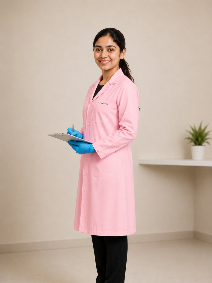 PINK FULL SLEEVE LAB COAT FOR WOMEN
