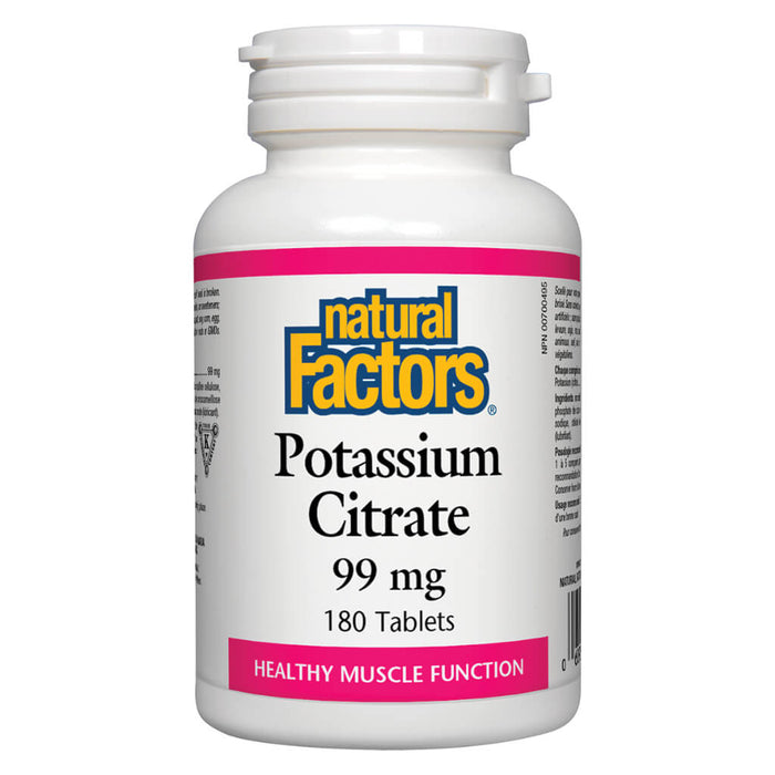 Bottle of Natural Factors Potassium Citrate 99 mg 180 Tablets