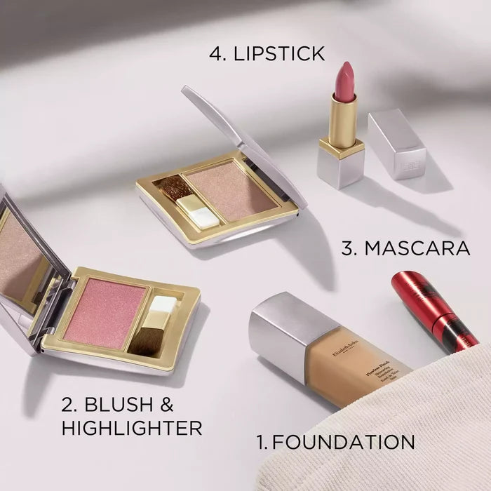 Regimen. Step 2 Flawless Finish Skincaring Foundation. Step 2 Use Blush and Highlighter. Step 3 Use Mascara and Step 4 Apply lipstick