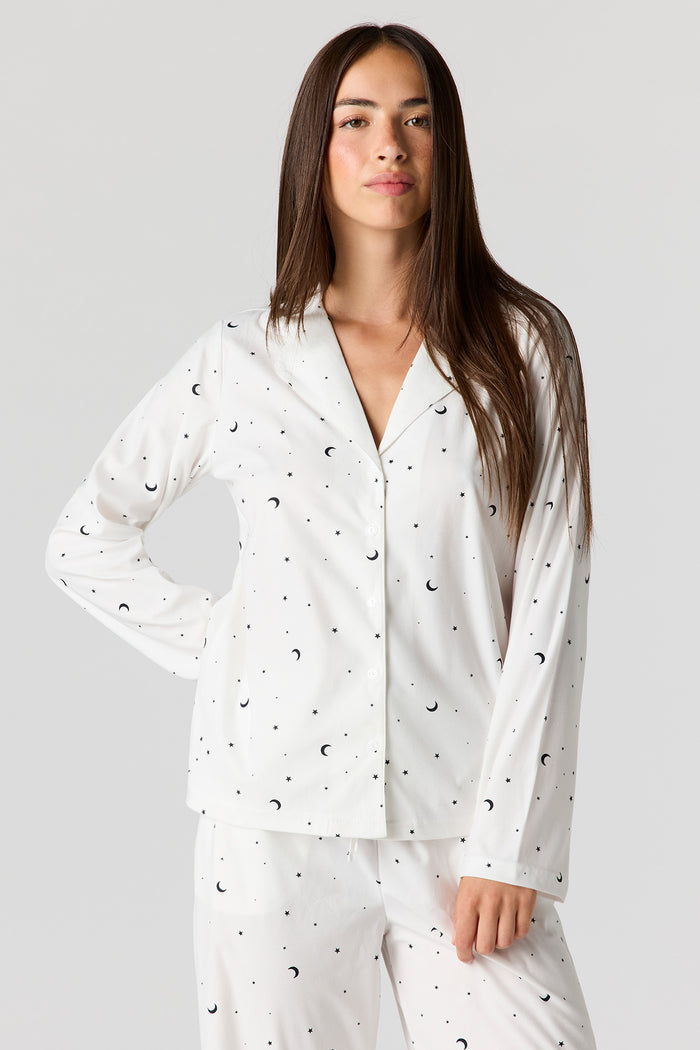 Printed Button-Up Top & Pajama Pant Set