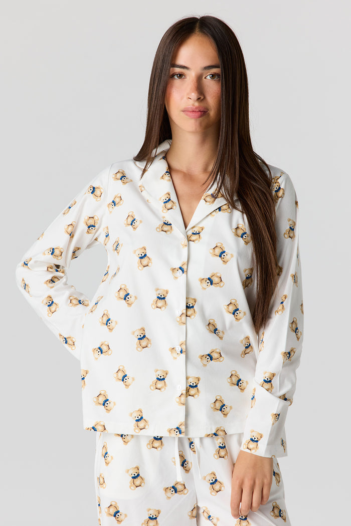 Printed Button-Up Top & Pajama Pant Set