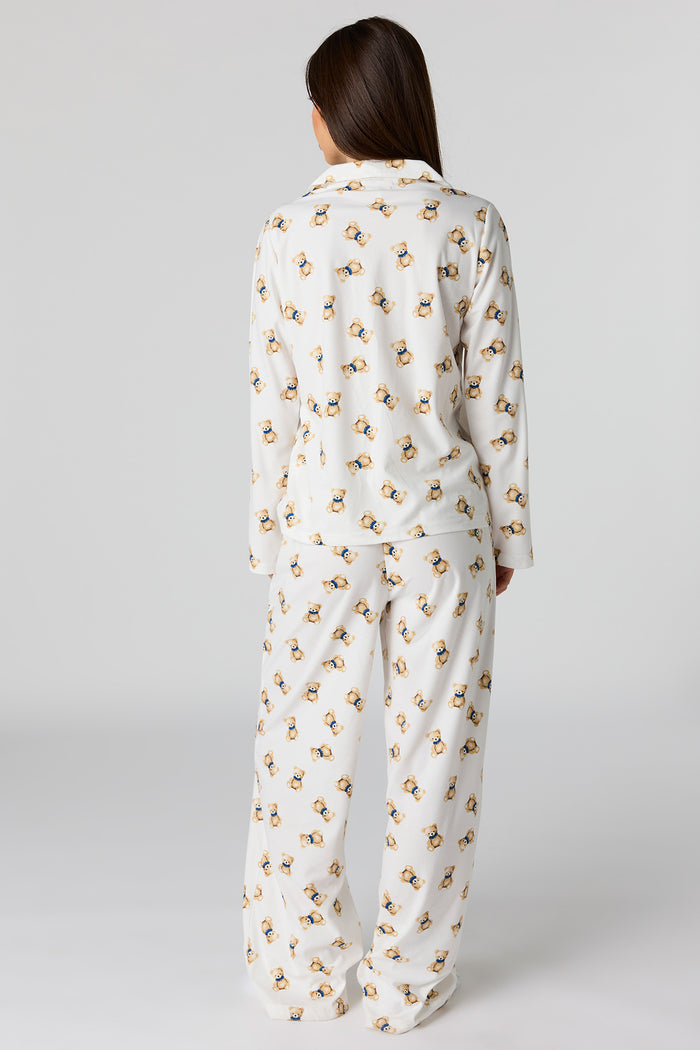 Printed Button-Up Top & Pajama Pant Set
