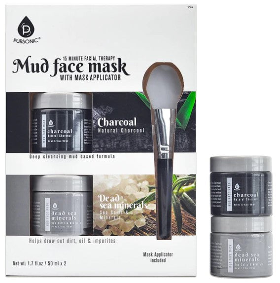 Pursonic 2 Pack Facial Therapy Mud Face Mask with Mask Applicator - Palms Fashion Inc.