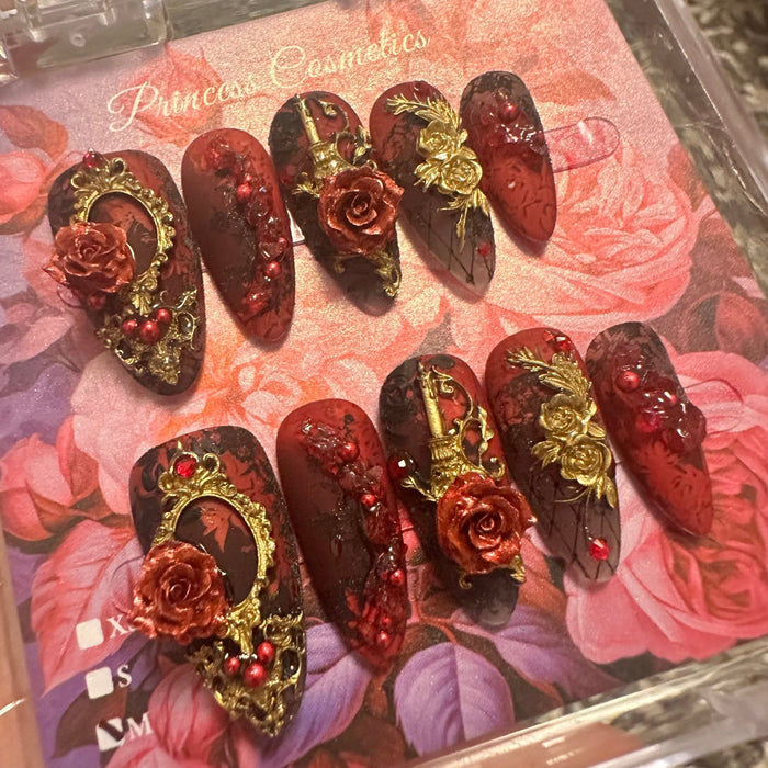 Red Flower High Quality Nails أظافر عالية الجودة بزهرة حمراء - Princess Cosmetics Qatar