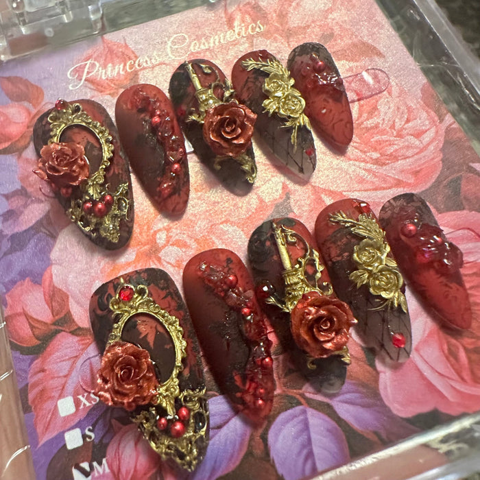 Red Flower High Quality Nails أظافر عالية الجودة بزهرة حمراء - Princess Cosmetics Qatar