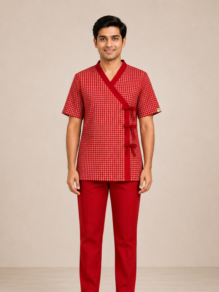 RED V NECK PATIENT DRESS FOR MEN