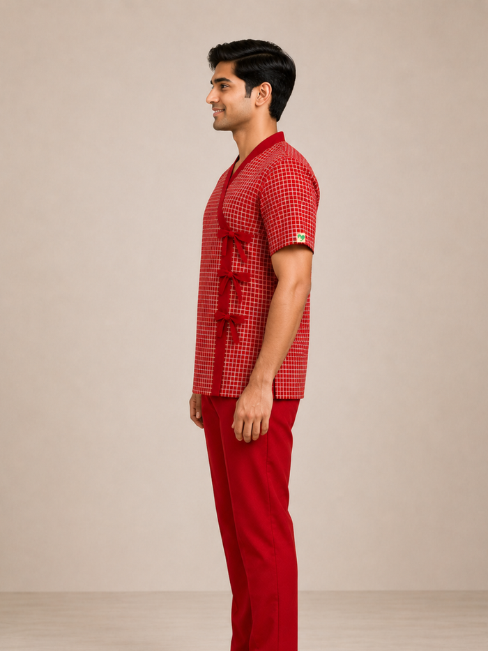 RED V NECK PATIENT DRESS FOR MEN