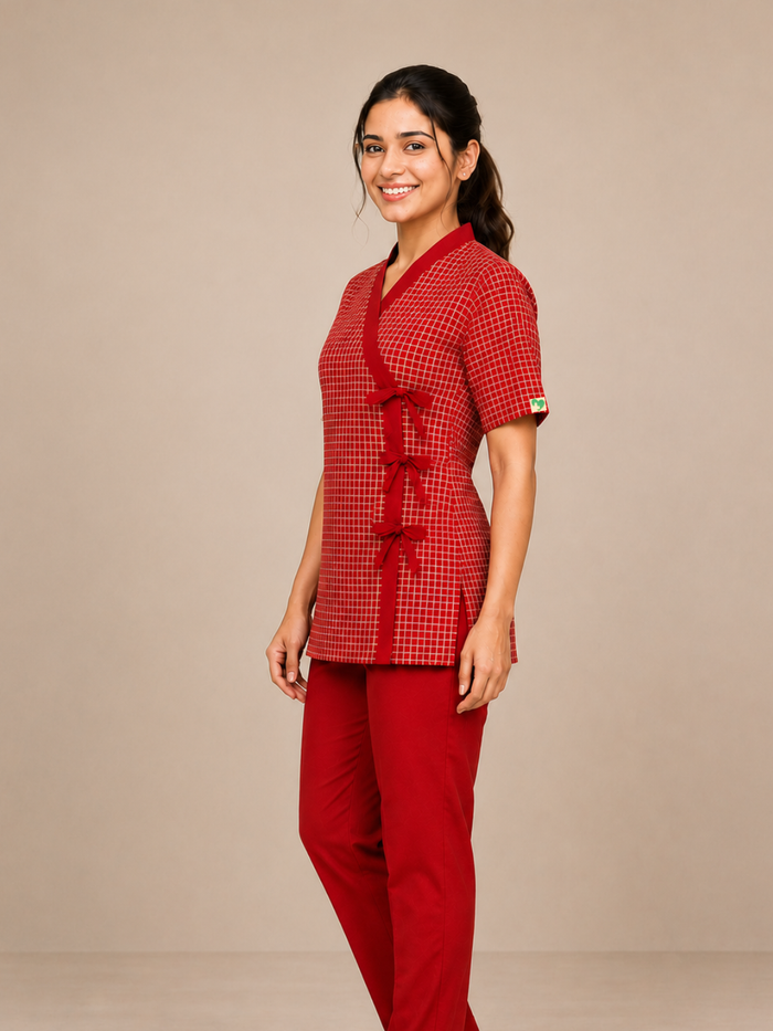 RED V NECK PATIENT DRESS FOR WOMEN