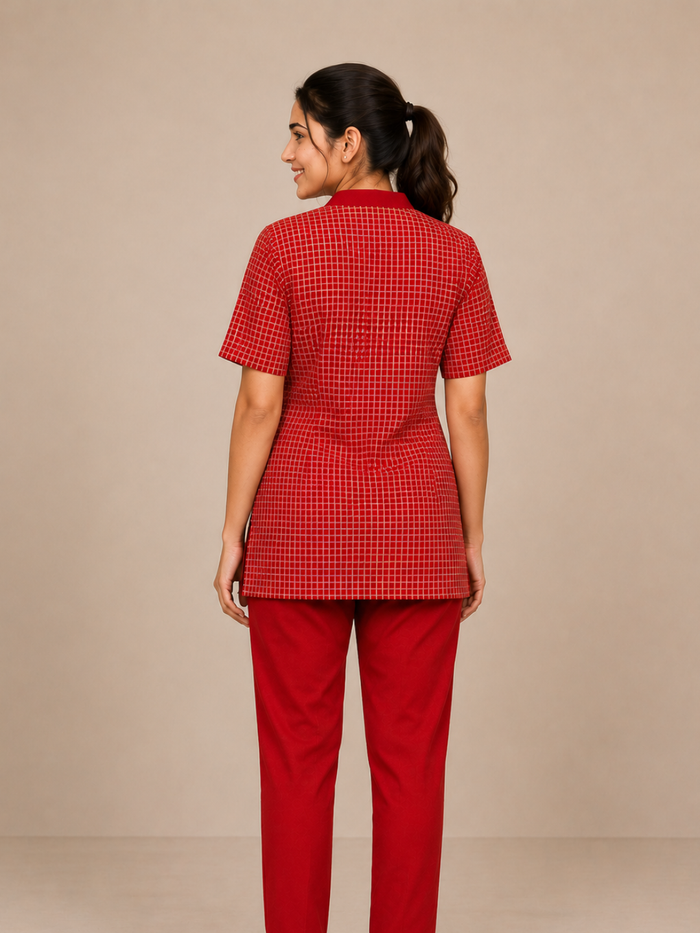 RED V NECK PATIENT DRESS FOR WOMEN