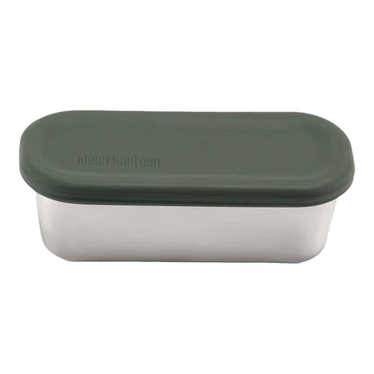 Klean Kanteen Rise Food Box Snack 295ml capacity. Stainless steel container with a green silicone lid.