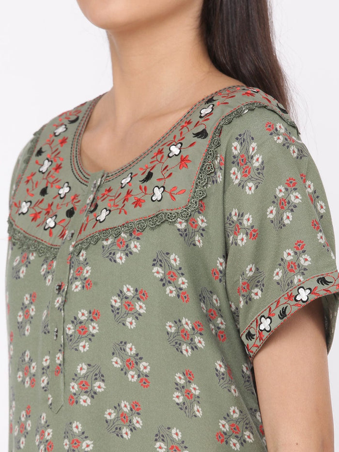 Sage Green Alpine Designer Nighty for Women