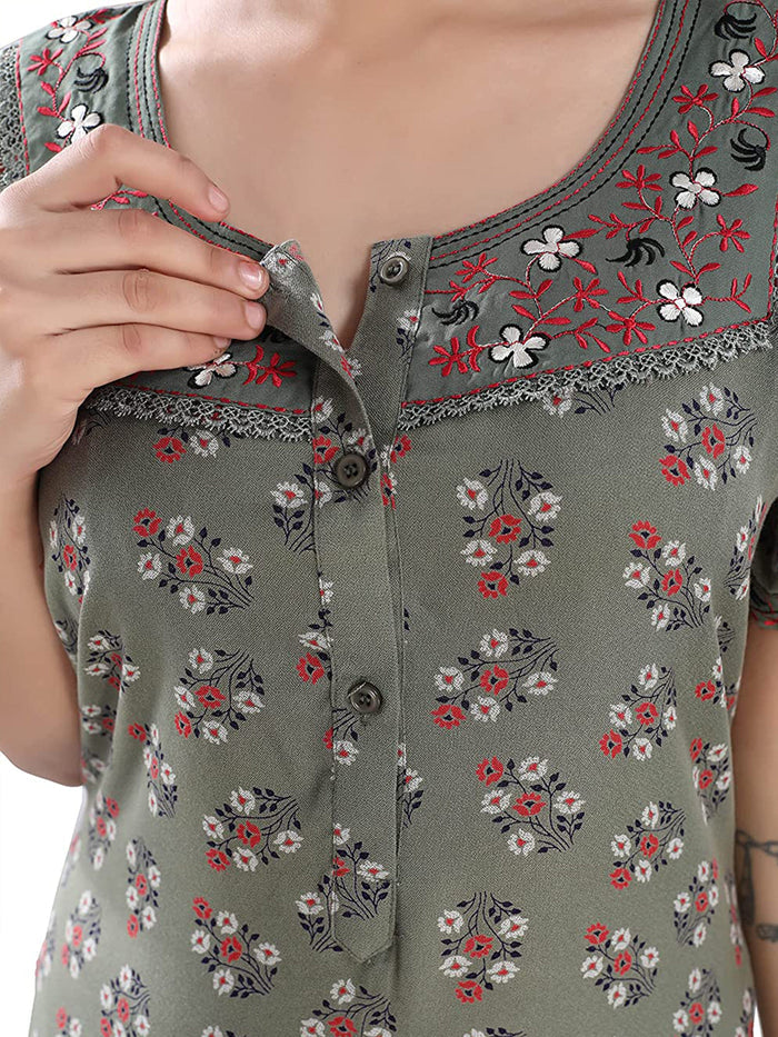 Sage Green Alpine Designer Nighty for Women