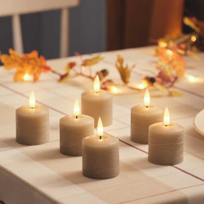 Set of 6 TruGlow® Taupe Distressed LED Votive Candles