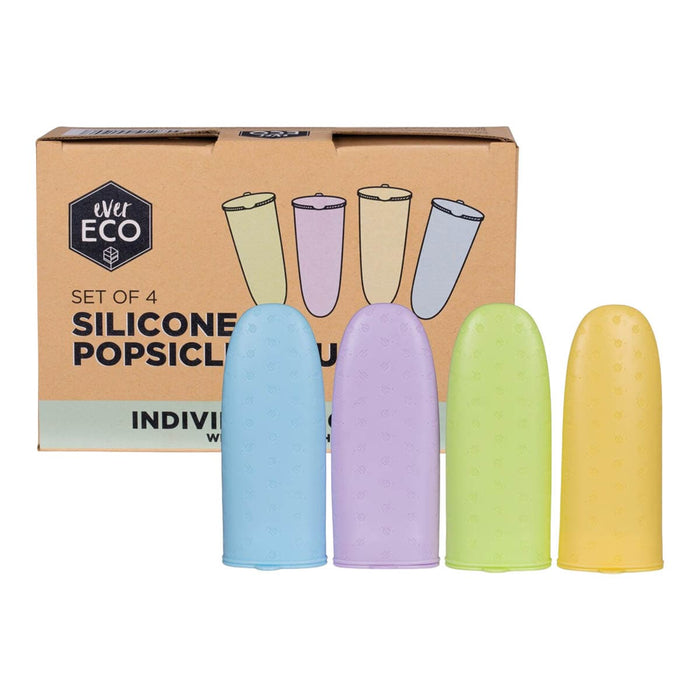 Box packaging and close up of individual silicone moulds - blue, purple, green & yellow.