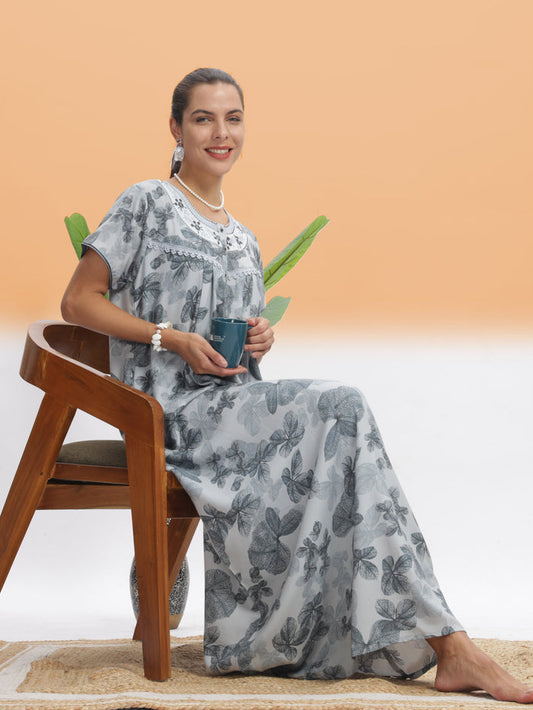 Elegant Silver Leaf Alpine Maxi Nighty For Women