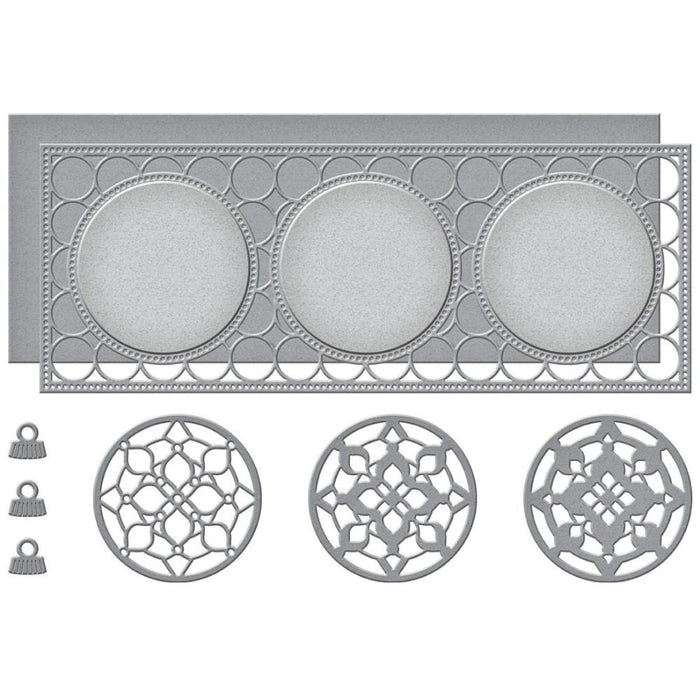 Spellbinders - Etched Dies - Circle Kaleidoscope Slimline. Available at Embellish Away located in Bowmanville Ontario Canada.