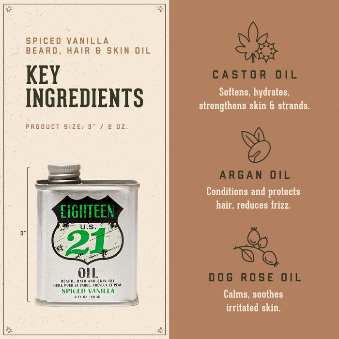 18.21 Man Made Absolute Mahogany Oil key ingredients. Castor Oil: softens, hydrates, strengthens skin & strands. Argan Oil: conditions and protects hair, reduces frizz. Dog Rose Oil: calms, and soothes irritated skin.