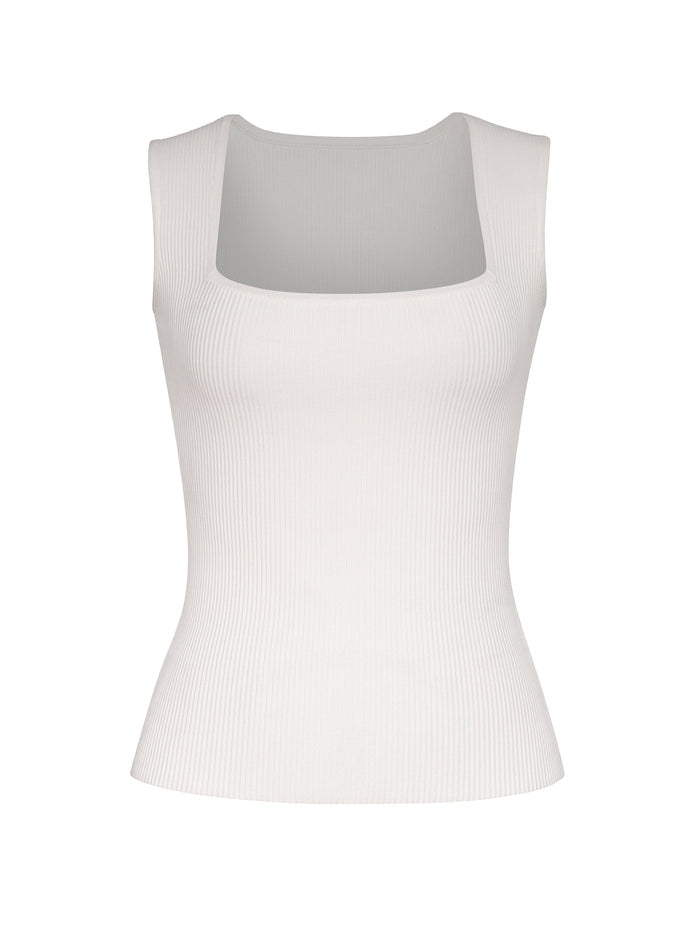 DL1961 women's InstaSculpt ribbed square-neck top in white 'White', flat front view.