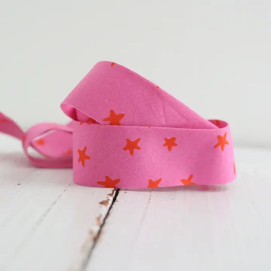 Starry Vivid Pink - 2.5" Bias Quilt Binding