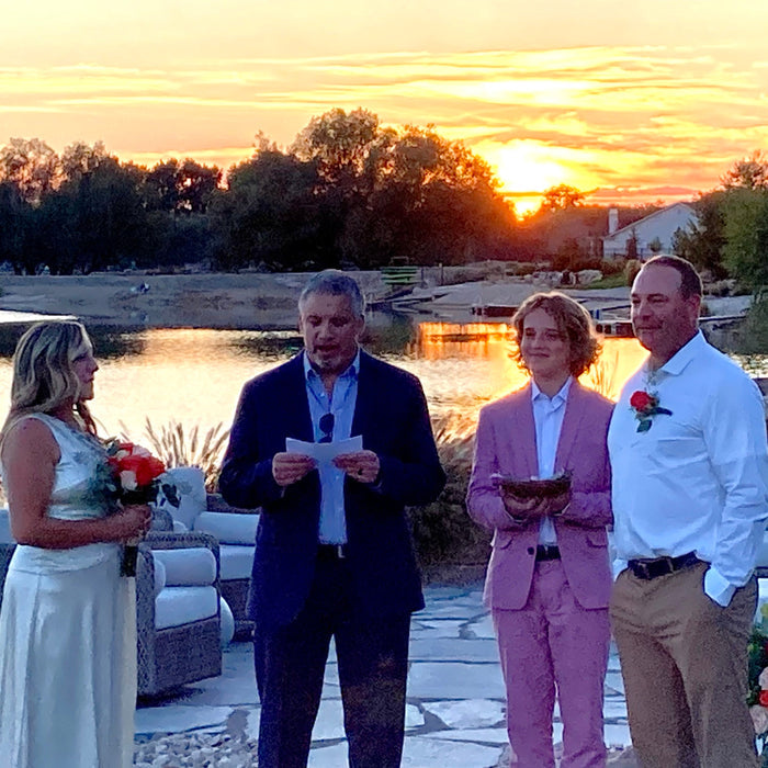 Sunset Orange and Pink Lakeside Wedding